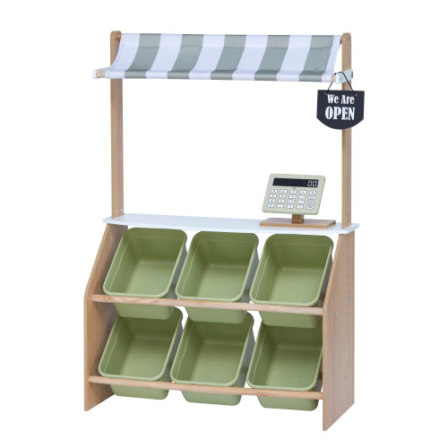 Wooden Market Grocery Stand Role Play Toy Set & 6 Accessories