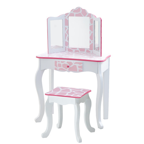 Fantasy Fields Dressing Table Vanity Set w/ Mirror Stool Animal Print TD-11670D