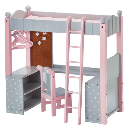 Olivias World Doll Wooden Furniture Polka Dots Double Bunk Bed Desk TD-0204AG