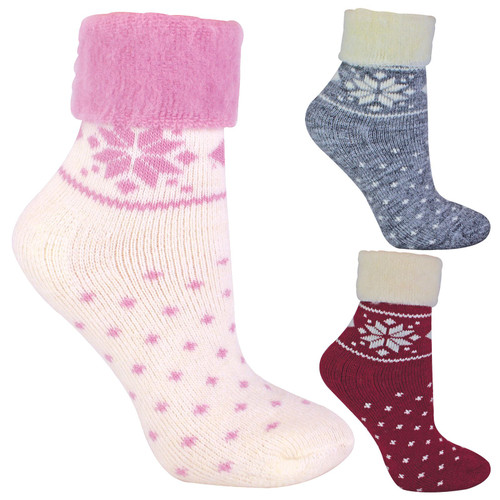 Ladies Wool Lounge Socks with Fairisle Design