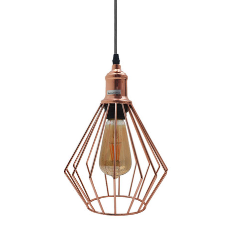 Vintage Industrial Metal Diamond Cage Ceiling Pendant Light Modern Hanging Lamps