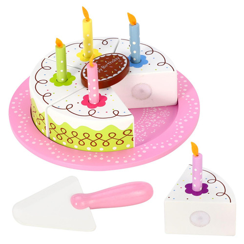SOKA Wooden Birthday Party Cream Cake Pretend Role Play Toy Food Set for Kids