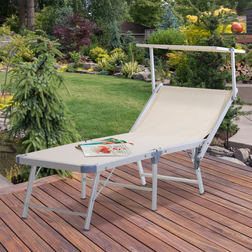 Garden Sun Lounger Reclining Chair with Canopy Adjustable Backrest