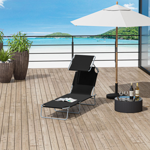 Reclining Chair Folding Lounger Seat Sun Shade Awning Beach Garden