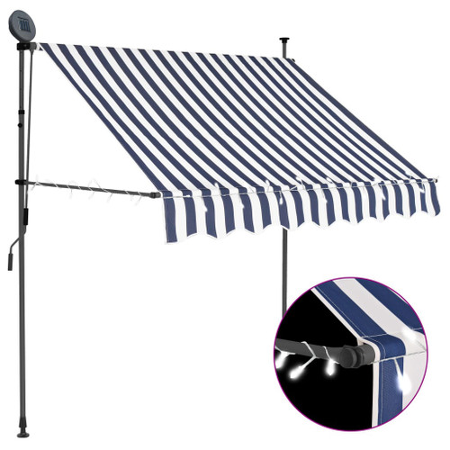 Manual Retractable Awning with LED 100 cm to 400 cm  Stripped Pattern