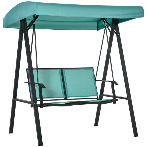 2 Seater Swing Chair Hammock Bench Adjustable Tilting Canopy Steel Frame, Blue