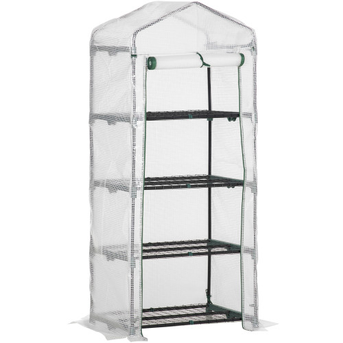 4 Tier Mini Greenhouse, Portable with Steel Frame, PE Cover, 160x69x50cm