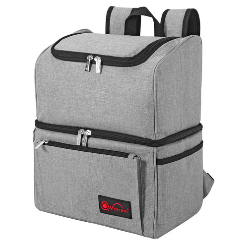 Grey Backpack Cooler Multi Pocketed Picnic Bag Large Capacity Insulated