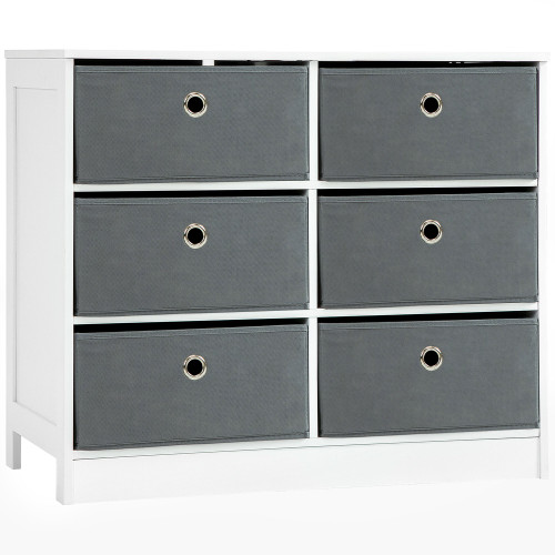 Chests of Drawer, Fabric Dresser Storage Cabinet with 6 Drawers White and Grey