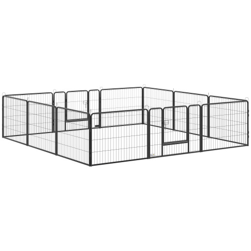 12 Panels Pet Playpen, Heavy-Duty Dog Fence DIY Design w/ Doors, 80 x 60 cm