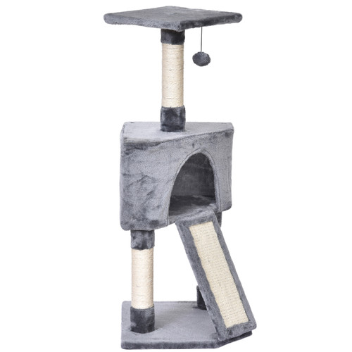 3 Level Cat Tree Sisal Scratching Post Perch Condo Ladder Cat Furniture Grey