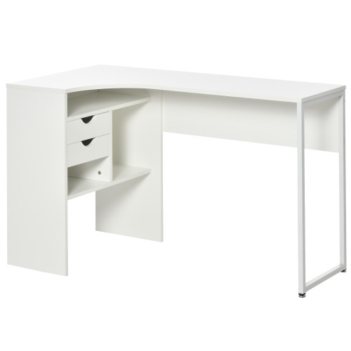 L-Shaped Corner Computer Desk Study Table Storage Shelf White