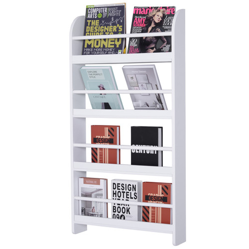 MDF Freestanding Wall-Mounted 4-Tier Magazine Shelf Rack White