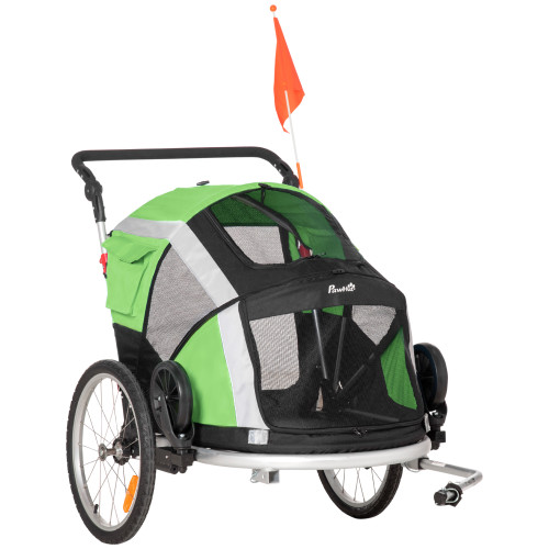 Dog Bicycle Trailer, 2-in-1 Foldable Pet Bike Stroller w/ Safety Leash Green