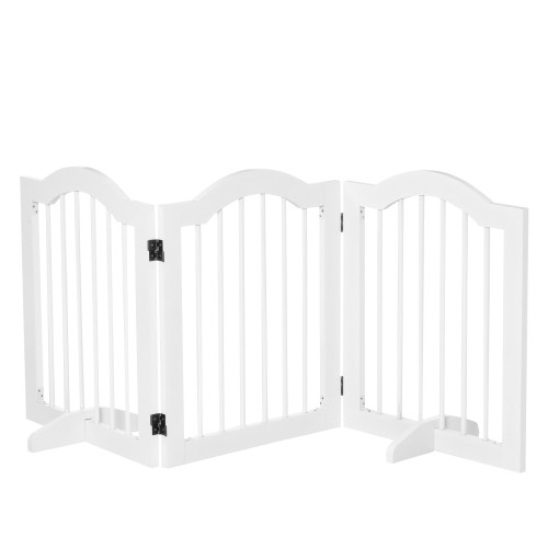 3 Panels Dog Gate w/ Support Feet Fence Safety Barrier Freestanding Wood White