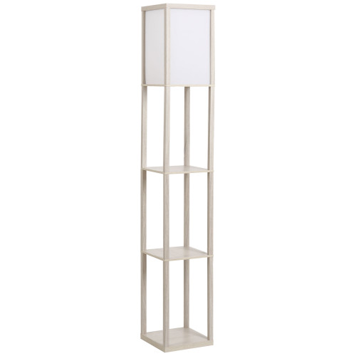 4-Tier Floor Lamp, Floor Light with Storage Shelf White and Oak 3-Tier