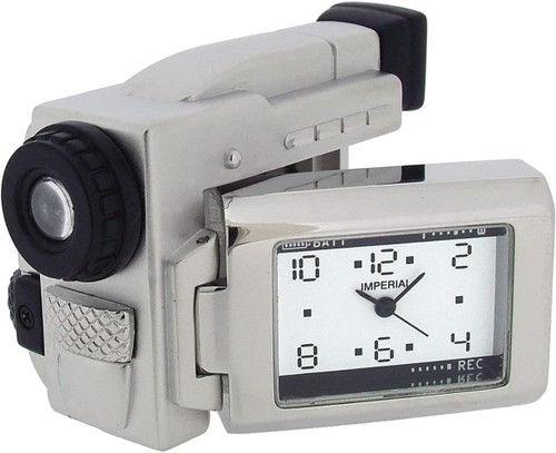 Miniature Clock Silver Metal Video Camera Solid Brass IMP1057S