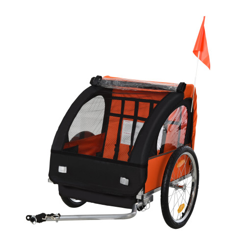 HOMCOM 18m+ 2-Seat Child Bike Trailer for Kid w/ Steel Frame Seat Belt Orange