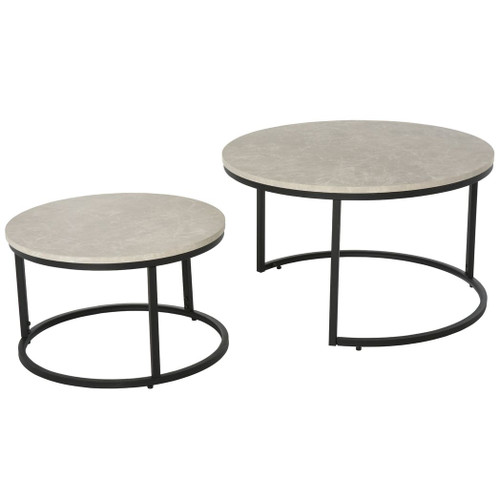 2 Pcs Stacking Coffee Table Set w/ Steel Frame Marble-Effect Top Foot Pads Home
