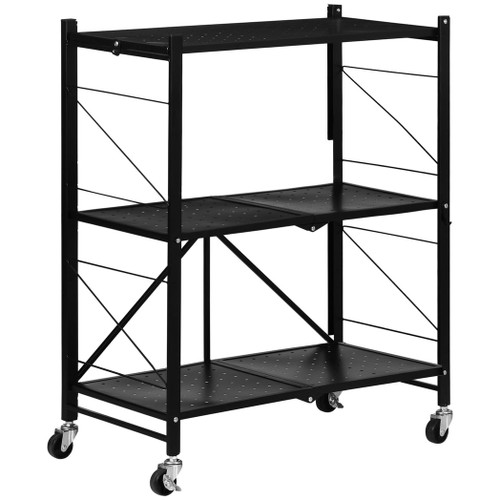 3-Tier Storage Trolley Foldable Rolling Cart for Kitchen 68 x 34.5 x 85.5 cm