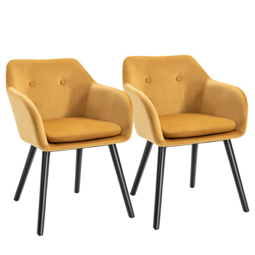 2 Pieces Modern Upholstered Fabric Bucket Seat Dining Room Armchairs - Yellow