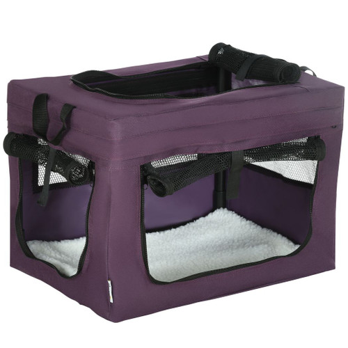 48.5cm Foldable Pet Carrier, Cat Bag w/ Cushion, for Miniature Dogs - Purple
