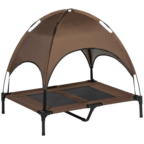 92 cm Elevated Pet Bed Dog Cot Tent with Canopy Instant Shelter Outdoor Coffee
