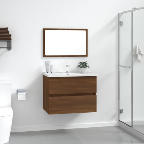 2 Piece Bathroom Furniture Set Brown Oak Engineered Wood