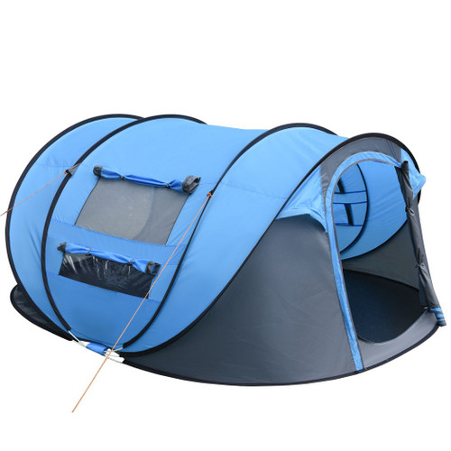 Camping Tent Dome Pop-up Tent with Windows for 4-5 Person Sky Blue