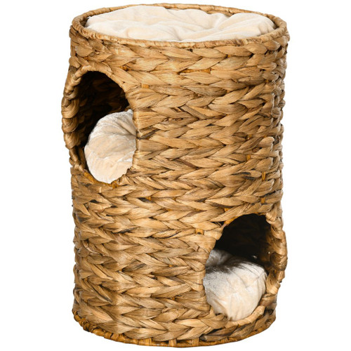 47cm Cat Barrel Tree for Indoor Cats w/ Two Cat Houses, Cushion