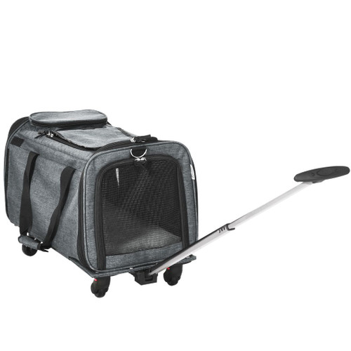 4 in 1 Pet Carrier On Wheels for Cats XS Dogs W/ Telescopic Handle, Grey