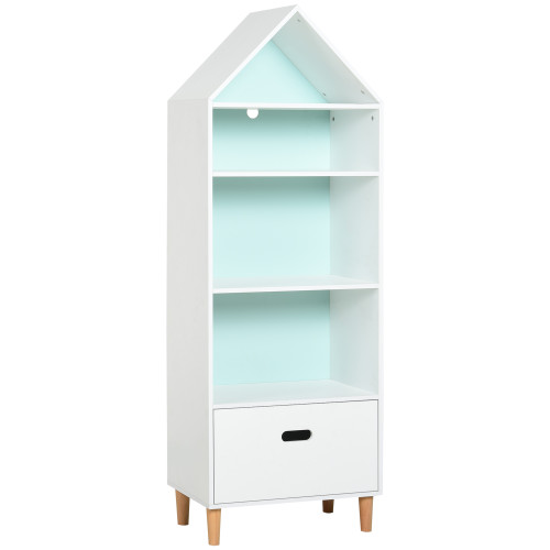 142x50cm Child's Rocket Bookshelf w/ 3 Shelves Drawer Wood Legs White