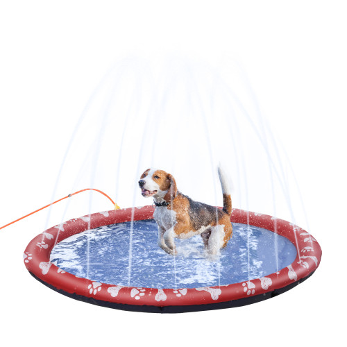 150cm Splash Pad Sprinkler for Pets Dog Bath Pool Non-slip Outdoor Red Pawhut