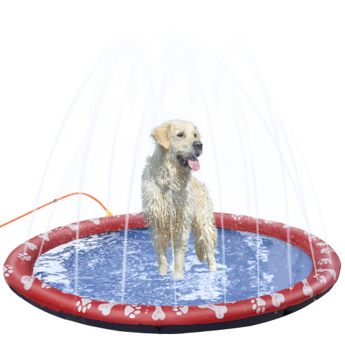 170cm Splash Pad Sprinkler for Pets Dog Bath Pool Non-slip Outdoor Red Pawhut