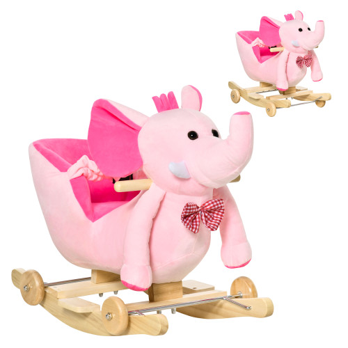 2-in-1 Baby Rocking Horse Ride On Elephant W/ Wheels Music, Pink