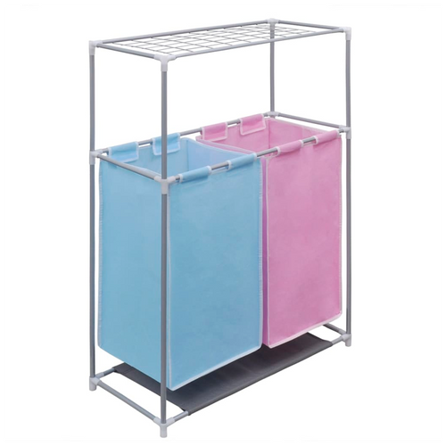 2-Section Laundry Sorter Hamper with a Top Shelf for Drying