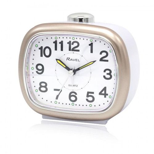 Ravel Large Sized Bedside Quartz Alarm Clock - White/Gold RC045.14