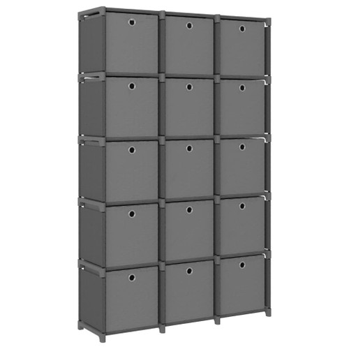 15-Cube Display Shelf with Boxes Grey 103x30x175.5 cm Fabric