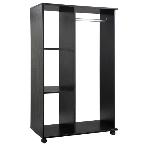 Rolling Open Wardrobe Hanging Rail Storage Shelves for Clothes, Black