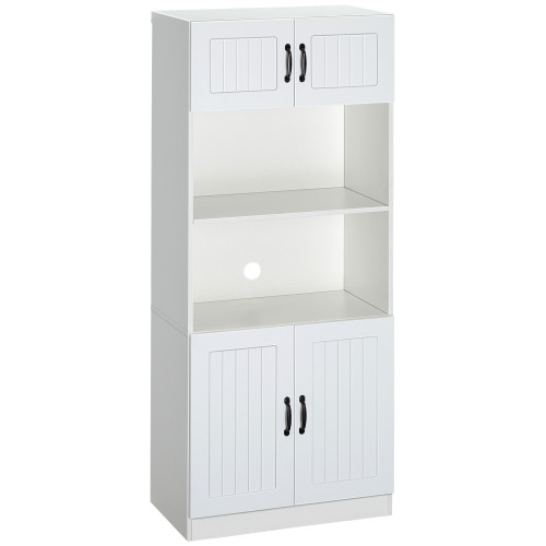 Kitchen Storage Cabinet, Cupborad with 5-tier Shelving 4 Doors, White