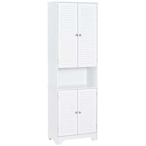 183x60cm Tall Freestanding Bathroom Cabinet Retro Shutters 3 Compartments White
