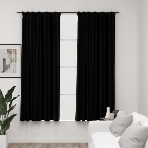 Linen-Look Blackout Curtains with Hooks 2 pcs 140 x 175 cm to 140 x 245 cm