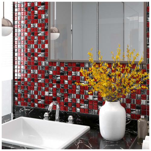 Mosaic Tiles 11 pcs Black and Red 30x30 cm Glass