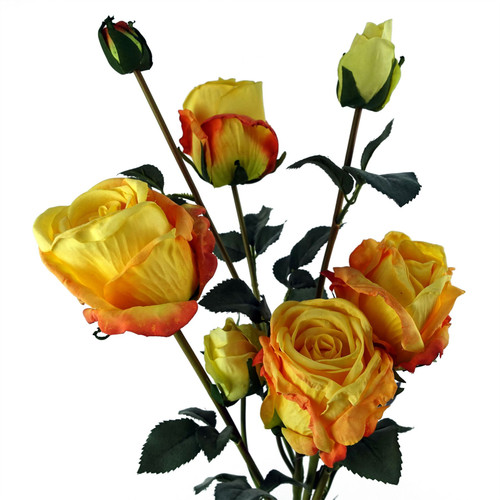 60cm Yellow Rose Artificial Flowers Spray - 4 Flowers 3 Buds