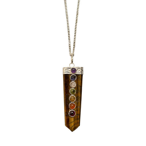 7 Chakra Flat Pendant, Silver Chain, 5x1.5cm