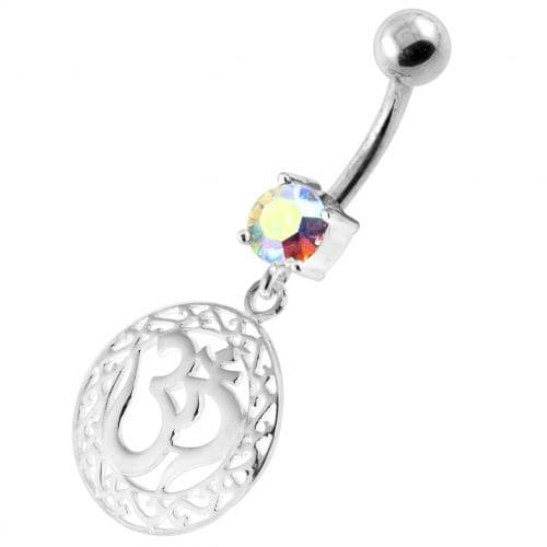 Ohm in a Floral Cut out 925 Sterling Silver Navel Bar