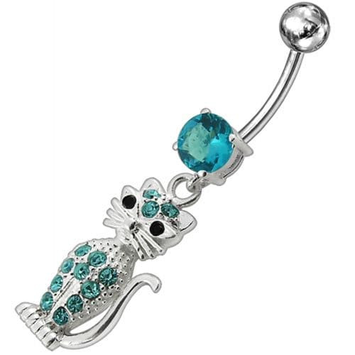 Fancy Jeweled Cat Dangling Navel Belly Ring