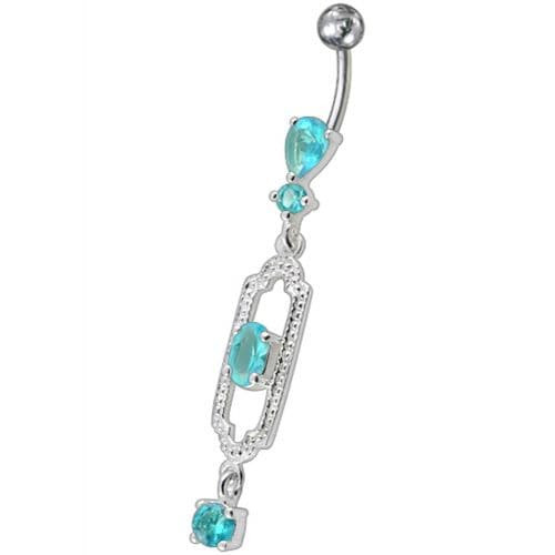 Fancy  Jeweled Dangling Curved Bar Navel Ring