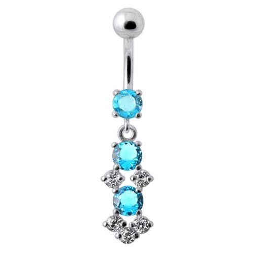 Fancy Jeweled Dangling SS Bar Belly Ring