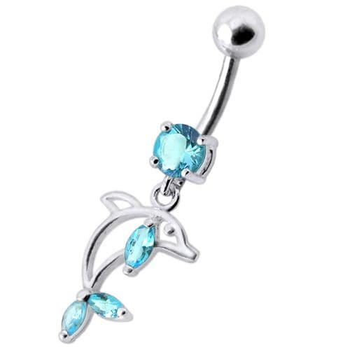 Jeweled Dolphin Dangling Navel Banana Ring